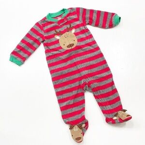 Carter's baby boys striped reindeer print fleece zip up footie